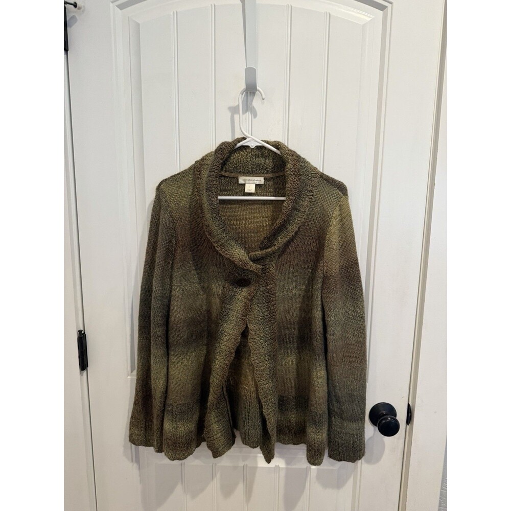 Christopher & Banks Womens Large Cardigan Sweater Olive Brown Shawl Collar